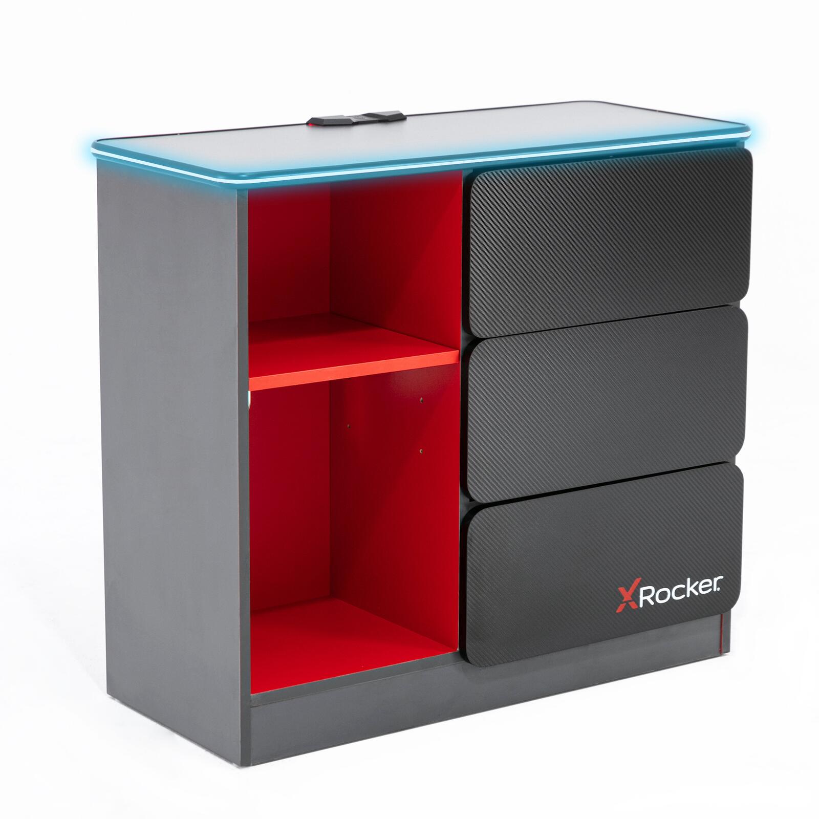 X Rocker Carbon-Tek Gaming Kommode mit LED-Beleuchtung - grau/rot video preview
