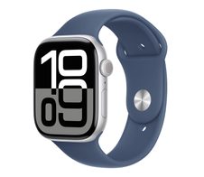 Apple Watch Series 10 Aluminiumgehäuse GPS 46mm Silber (Sportarmband denim) S/M