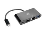 Eaton Tripp Lite Series USB-C Multiport Adapter - 4K HDMI, USB-A Port, GbE, 60W PD Charging, HDCP, Schwarz