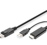 Digitus HDMI zu DP Adapter Kabel, ext. Power via USB - A 2.0m, Ultra HD, 4K@30Hz, sw