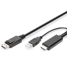 Digitus HDMI zu DP Adapter Kabel, ext. Power via USB - A 2.0m, Ultra HD, 4K@30Hz, sw