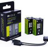 VERICO USB-Akkus mit Ladekabel LoopEnergy PP3 9V Li-Ion E-Block 500 mAh, 2 St.