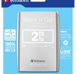 Verbatim Portables Festplattenlaufwerk Store 'n' Go USB 3.0, 2 TB, Silber Externe Festplatten 2,05 TB