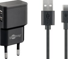 goobay Ladekabel mit Adapter schwarz, Kabellänge: 1,0 m, 12 Watt