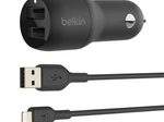 Belkin BoostCharge USB-A Kfz-Ladegerät mit zwei Anschlüssen (24 W) und USB-A/Lightning Kabel