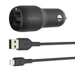 Belkin BoostCharge USB-A Kfz-Ladegerät mit zwei Anschlüssen (24 W) und USB-A/Lightning Kabel