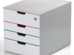 DURABLE Schubladenbox VARICOLOR® MIX SAFE A4 grau mit bunten Farblinien