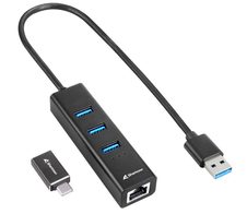Sharkoon 3-Port USB Hub + RJ45 Ethernet Adapter