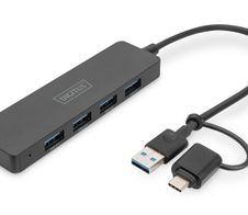 Digitus USB 3.0 Hub 4-Port, Slimline mit USB-C Adapter, 5Gbps, 0,2m Kabel