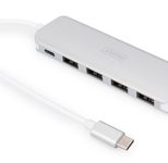 Digitus 4-Port USB-C HUB + PD 4x USB 3.0, 1x PD Aufladung, Silber