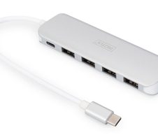 Digitus 4-Port USB-C HUB + PD 4x USB 3.0, 1x PD Aufladung, Silber