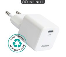 eSTUFF INFINITE USB-C Charger EU PD 30W GaN. - White - 98% Recycled Plastic
