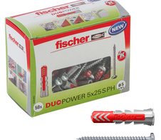 fischer DuoPower 5x25 S PH Dübel mit Schrauben 5 x 25 mm, 50 Stück
