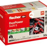 fischer DuoPower 5x25 S Dübel mit Schrauben 5 x 25 mm, 50 Stück