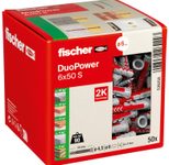 fischer DuoPower 6x50 S Dübel mit Schrauben 6 x 50 mm, 50 Stück