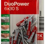 fischer DuoPower 6x30 S Dübel mit Schrauben 6 x 30 mm, 12 Stück