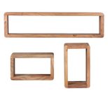 WOHNLING WL1.526 Wandregal 3er Set BOHA Massiv-Holz Akazie 80 cm x 15 cm x 20 cm
