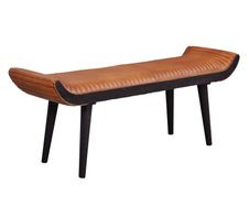 WOHNLING WL6.014 Sitzbank Echtleder / Massivholz 125x51x38 cm Braun