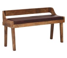 WOHNLING WL6.085 Sitzbank Echtleder / Massivholz 108x63x43 cm, Polsterbank mit Rückenlehne Braun