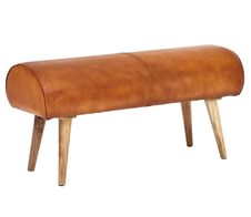 WOHNLING WL6.086 Sitzbank Echtleder / Massivholz 100x53x40 cm Braun