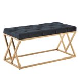 WOHNLING WL6.619 Sitzbank Samt 90x46x44 cm Polsterbank mit Metallgestell Chesterfield Design Schwarz