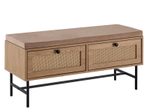 WOHNLING WL6.890 Schuhbank mit Stoff-Sitzfläche und Stauraum 100x48x38 cm Rattan Eiche-Dekor