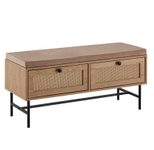 WOHNLING WL6.890 Schuhbank mit Stoff-Sitzfläche und Stauraum 100x48x38 cm Rattan Eiche-Dekor