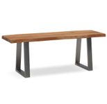 WOHNLING WL7.286 Garderobenbank 120x40x45,5 cm Akazie Massivholz / Metall mit Baumkante und Trapezform Beinen Chrom