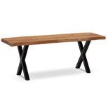 WOHNLING WL7.287 Garderobenbank 120x40x45,5 cm Akazie Massivholz / Metall mit Baumkante und X-Beine Schwarz