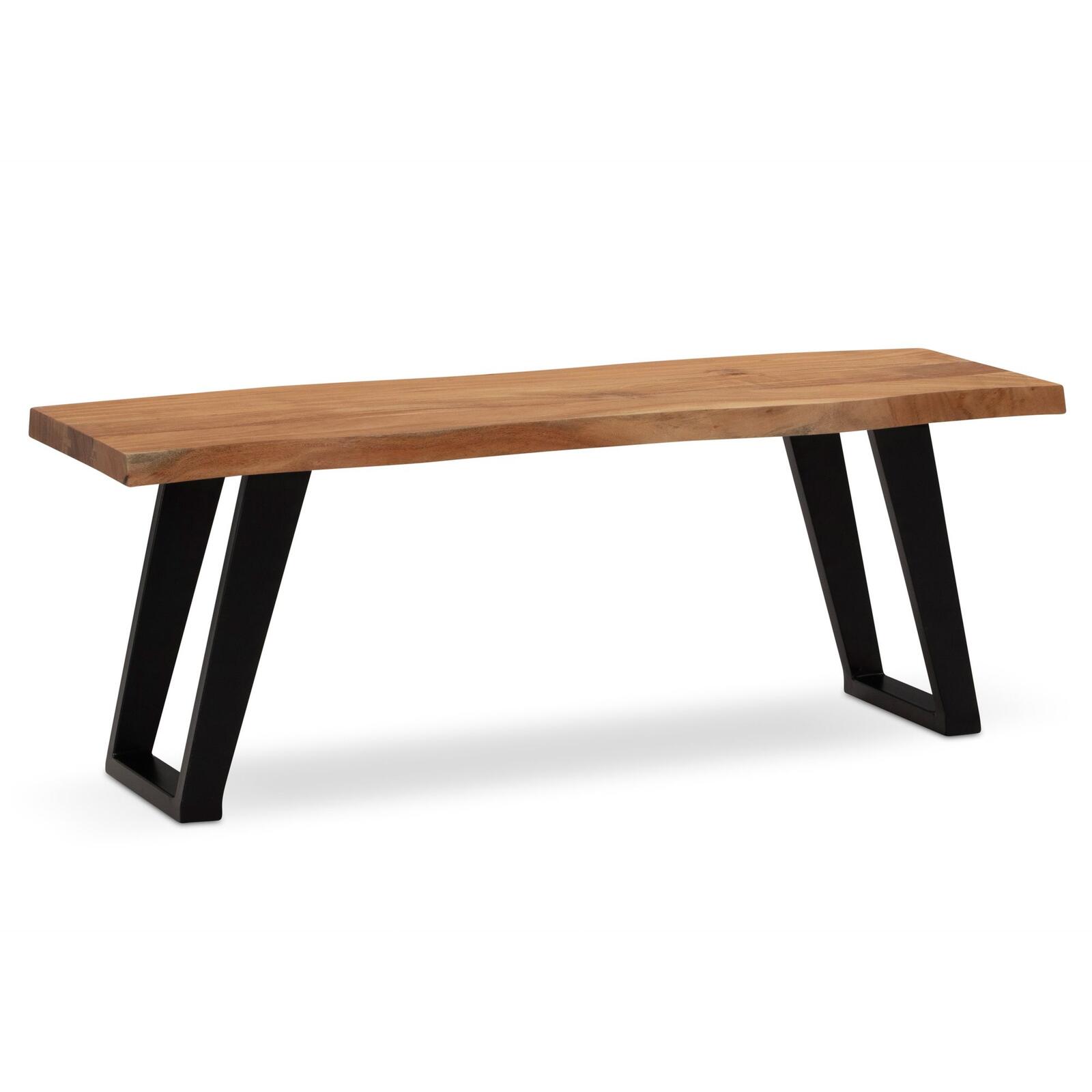 WOHNLING WL7.288 Garderobenbank 120x40x45,5 cm Akazie Massivholz / Metall mit Baumkante und U-Beine Schwarz