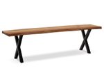 WOHNLING WL7.300 Esszimmerbank 180x40x45,5 cm Akazie Massivholz / Metall mit Baumkante und X-Beinen Schwarz