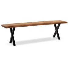 WOHNLING WL7.300 Esszimmerbank 180x40x45,5 cm Akazie Massivholz / Metall mit Baumkante und X-Beinen Schwarz