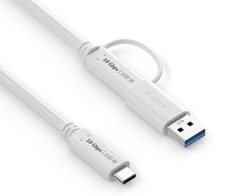 PureLink USB-C auf USB-C Kabel mit USB-A Aufsatz - 3.2 Gen 2x1, 5A, 10G, DP Alt Mode - iSerie - weiß - 0,50m