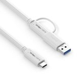 PureLink USB-C auf USB-C Kabel mit USB-A Aufsatz - 3.2 Gen 2x1, 5A, 10G, DP Alt Mode - iSerie - weiß - 1,00m