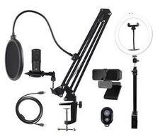 DELTACO Streaming-Kit, Mikrofon, Webcam, Ringlicht mit Tischhalterung