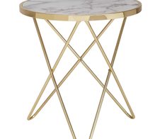 WOHNLING WL5.996 Design Beistelltisch Marmor Optik Weiß Rund Ø55 cm Gold Metallgestell