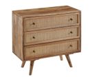 WOHNLING Sideboard 80x75x40 cm Mango Massivholz / Rattan Vintage