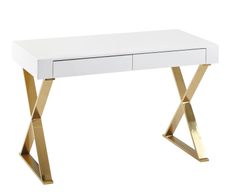 WOHNLING Schreibtisch 118x76x57 cm Holz Hochglanz Weiß