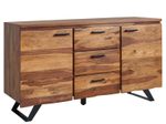 WOHNLING Sideboard 145x82x45 cm Sheesham Massivholz / Metall mit Baumkante