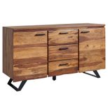 WOHNLING Sideboard 145x82x45 cm Sheesham Massivholz / Metall mit Baumkante