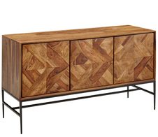 WOHNLING Sideboard 123x70x45 cm Sheesham Massivholz / Metall