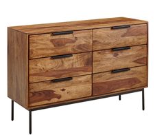WOHNLING Kommode 117x80x42 cm Sheesham Massivholz / Metall