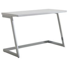 WOHNLING Schreibtisch 120x55x76 cm Hochglanz Weiß / Silber mit Metallbeine