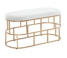 WOHNLING WL6.622 Sitzbank Samt 90x46x38 cm Polsterbank mit Metallgestell Weiß/Gold