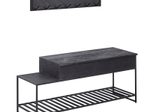 WOHNLING Sitzbank mit Wandgarderobe Mango Massivholz Schwarz