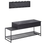 WOHNLING Sitzbank mit Wandgarderobe Mango Massivholz Schwarz