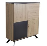 WOHNLING Highboard 110x125x40 cm Eiche-Dekor / Schwarz, mit 4 Türen