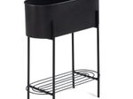 WOHNLING Pflanzgefäß Metall 51x65x22 cm Schwarz mit Gestell und Ablage