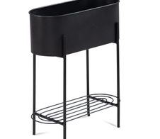 WOHNLING Pflanzgefäß Metall 51x65x22 cm Schwarz mit Gestell und Ablage