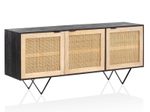 WOHNLING Sideboard 175x75x45 cm Mango Massivholz / Rattan, mit 3 Türen